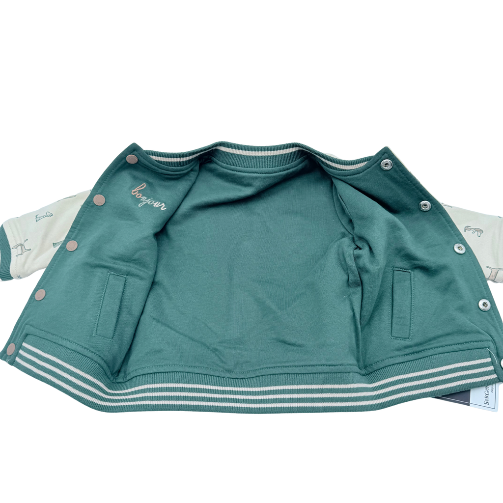 Veste réversible bébé écrue et verte à motifs - 6 mois