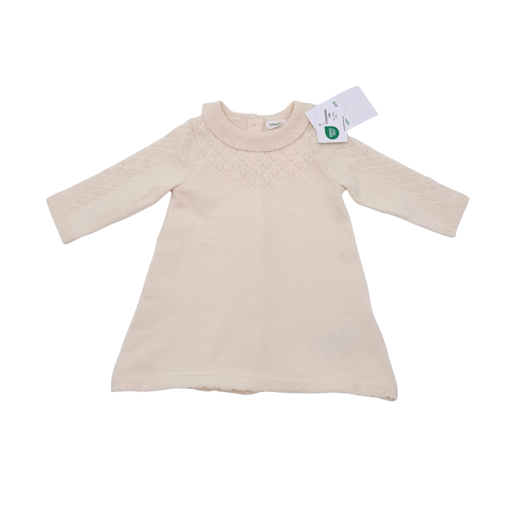 Robe bébé beige en maille avec détails ajourés - 3 mois