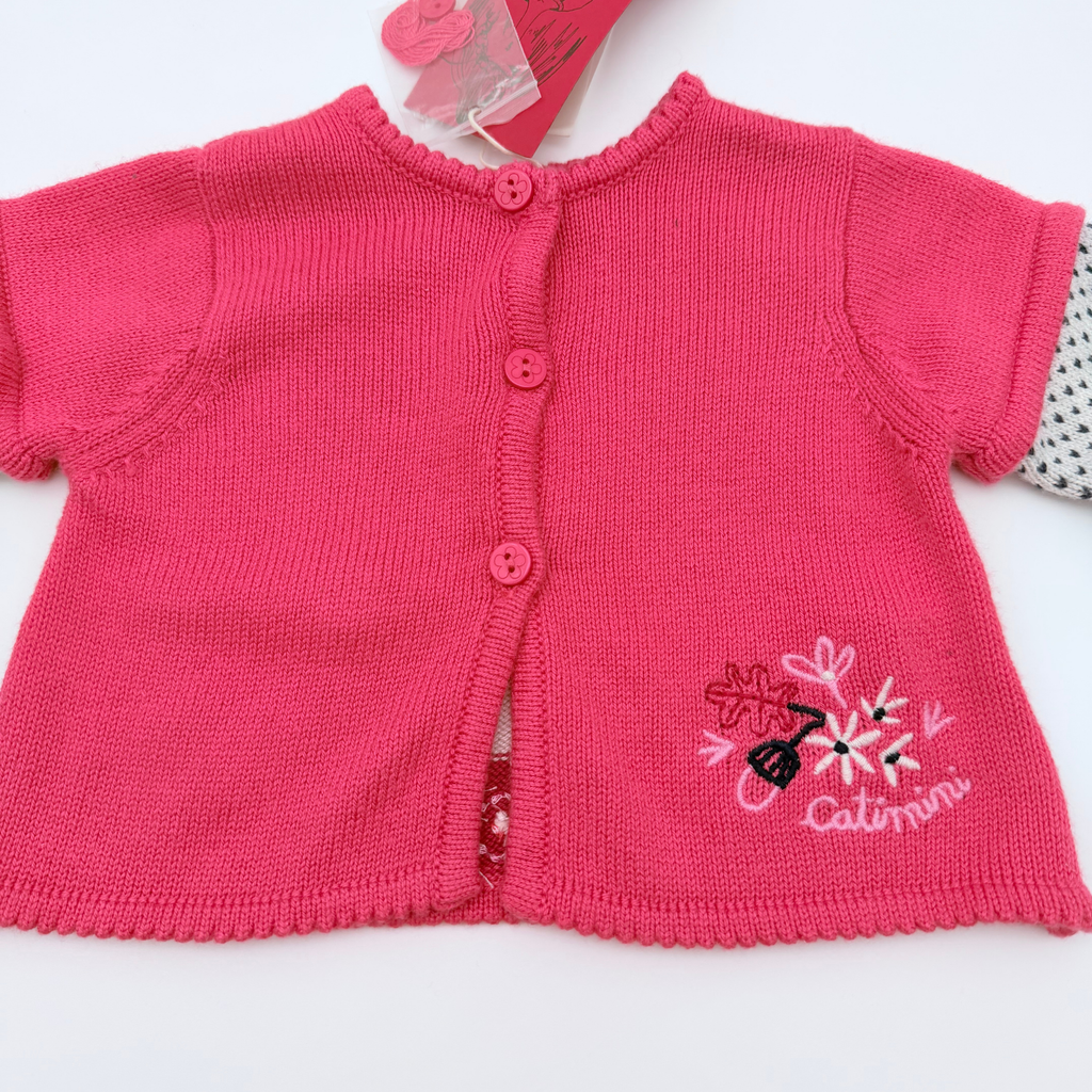 Gilet rose motif lapin en maille - 3 mois