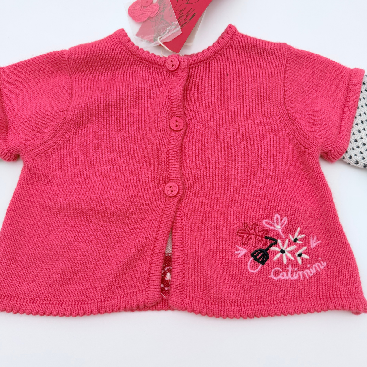 Gilet rose motif lapin en maille - 3 mois