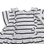 Robe marinière blanche et noire à volants — 6 mois