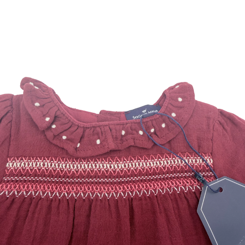 Blouse bordeaux broderie smockée — 24 mois