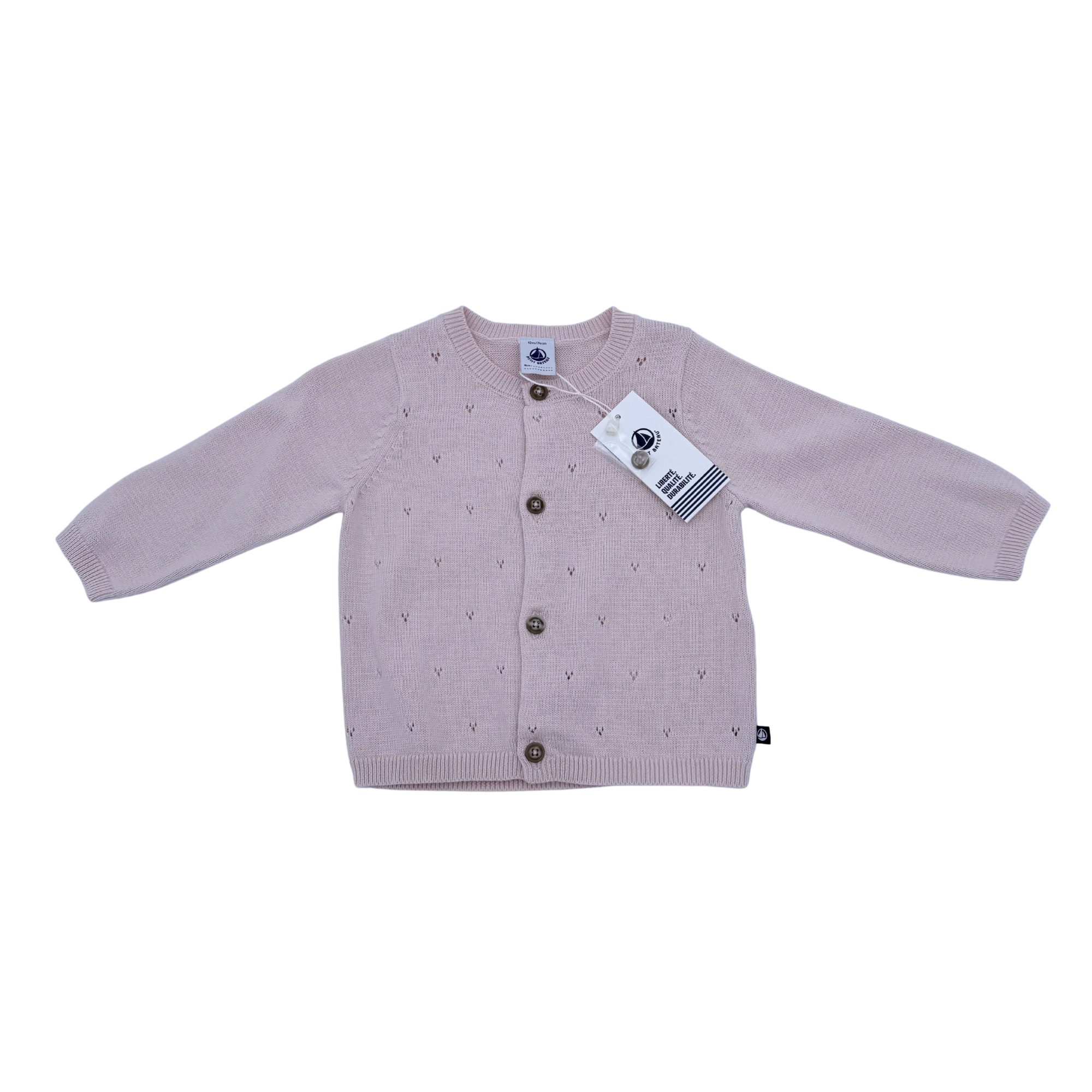 Gilet en maille ajourée rose pâle — 12 mois