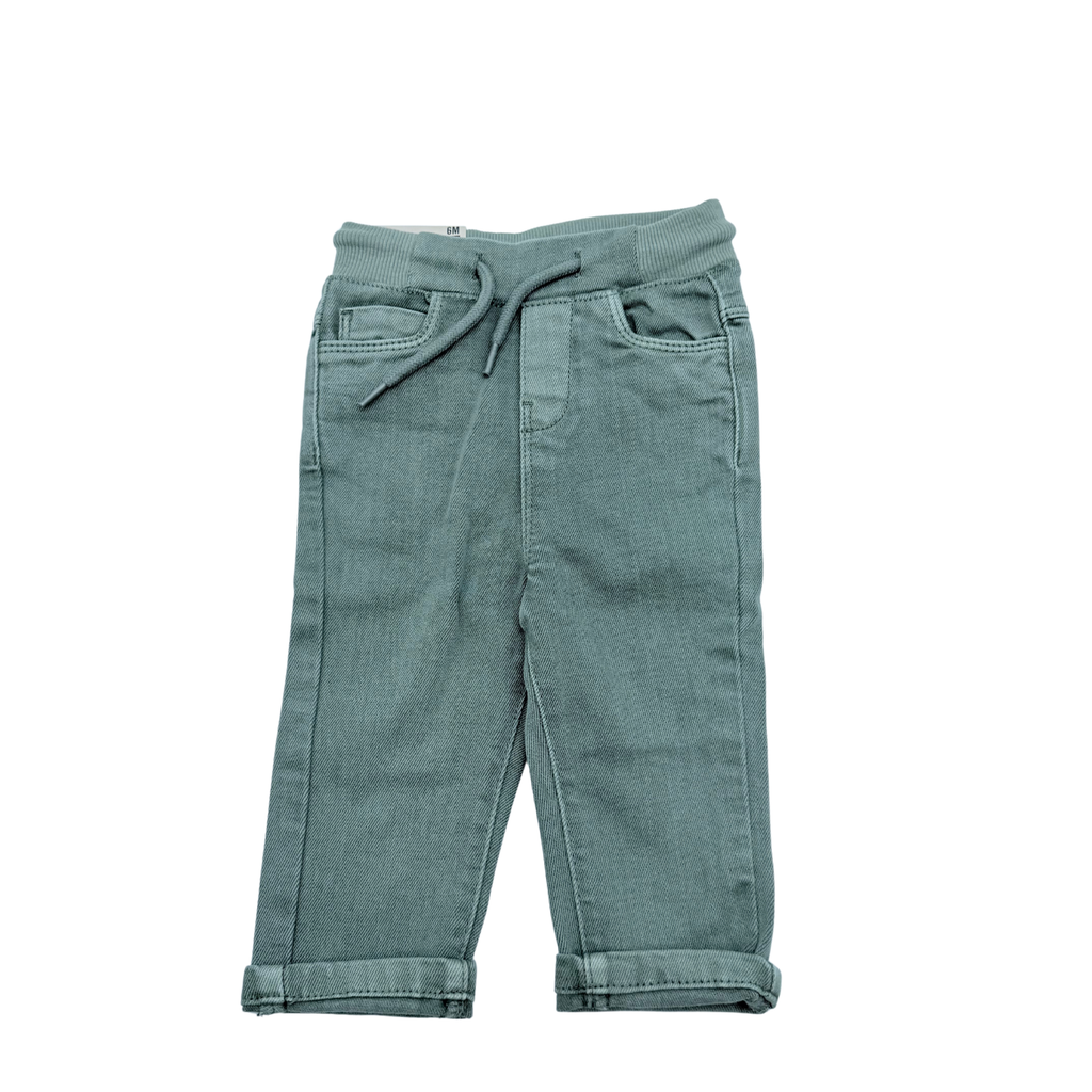 Pantalon bébé en denim vert kaki - 6 mois