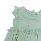 Robe-body vert d’eau imprimé soleils et glaces — 6 mois