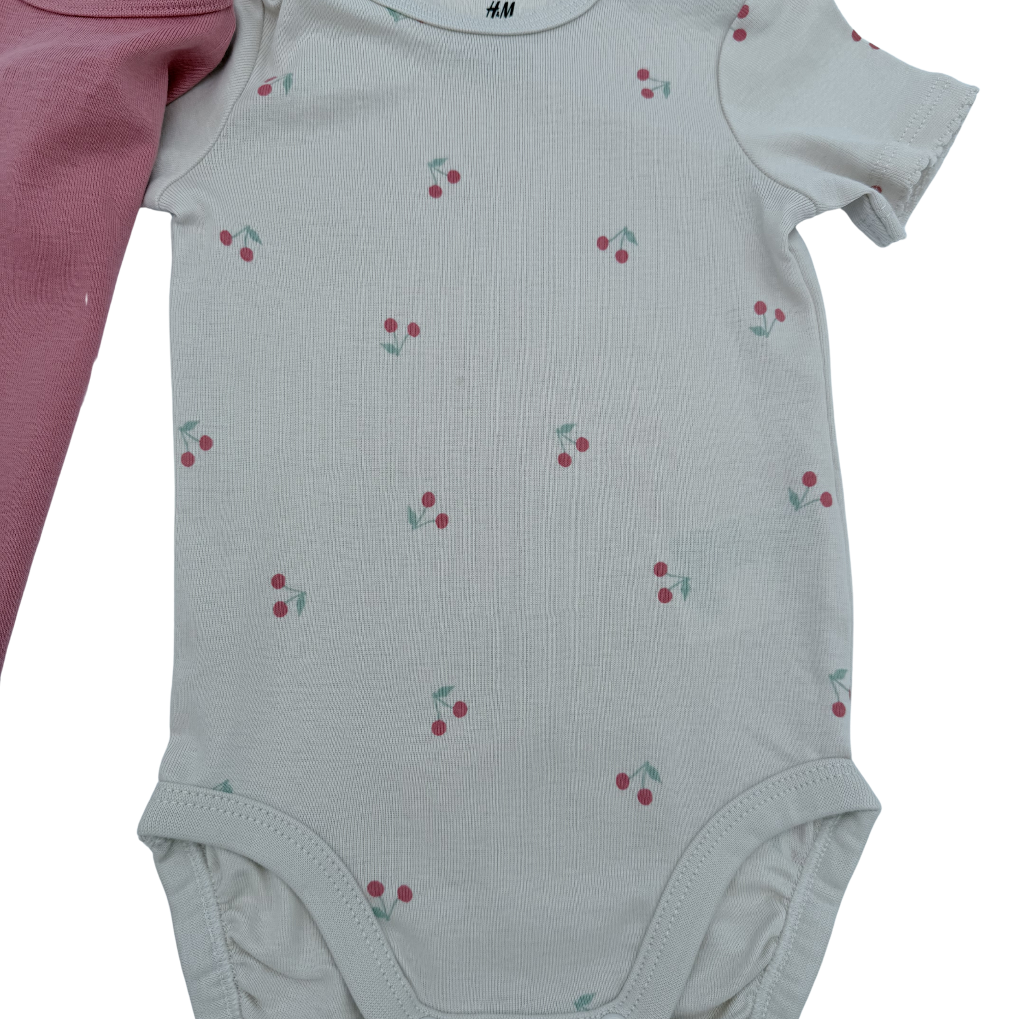 Lot de 2 bodies manches courtes rose & cerises — 4-6 mois