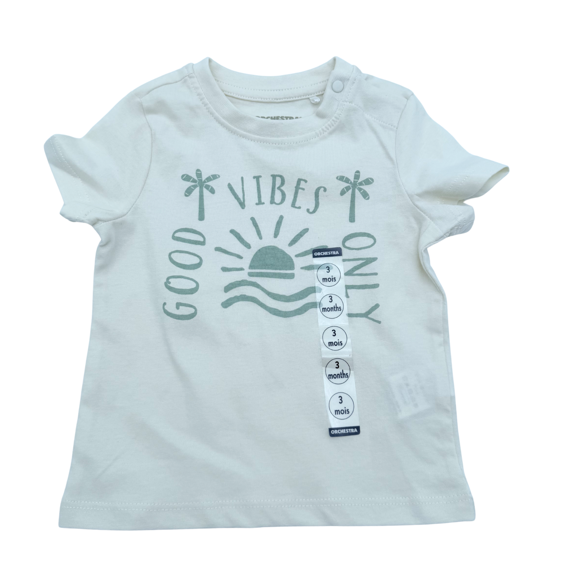 T-shirt blanc « Good Vibes Only » — 3 mois