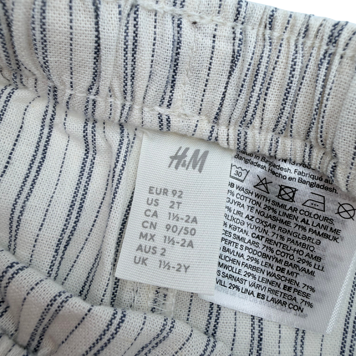 Pantalon enfant rayé en mélange de lin écru et bleu - 18-24 mois