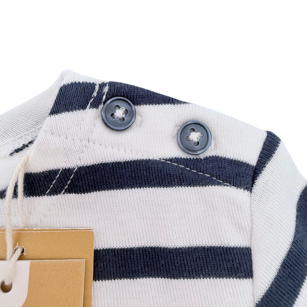 T-shirt bébé marinière blanc et bleu marine à manches longues - 24 mois