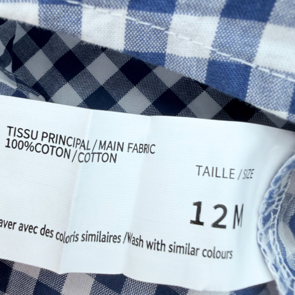 Chemise à carreaux bleu marine et blanc — 12 mois