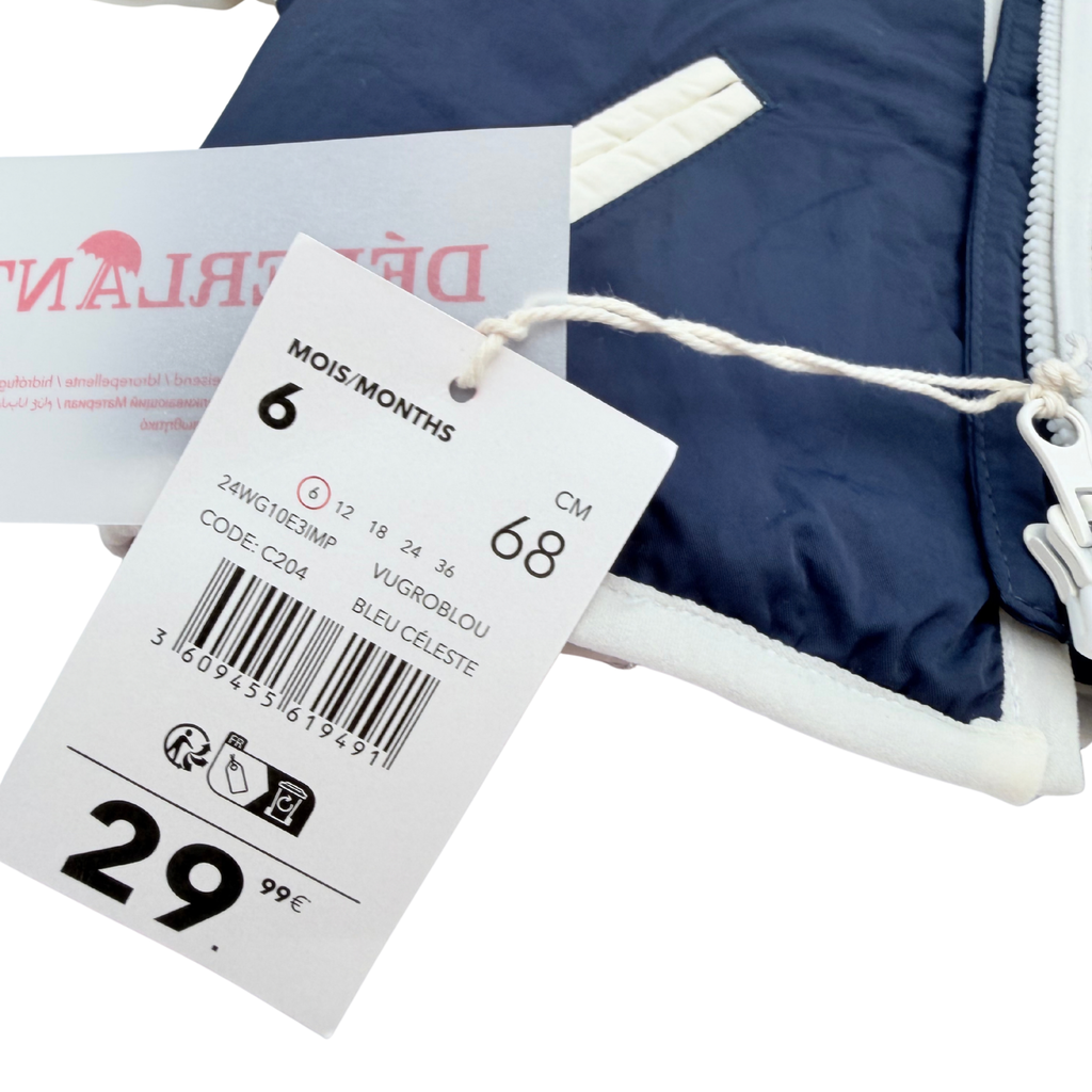 Veste bébé déperlante bleu marine et écru à capuche - 6 mois