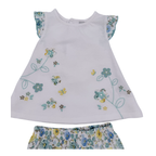 Ensemble bloomer fleuri bleu et jaune — 6 mois