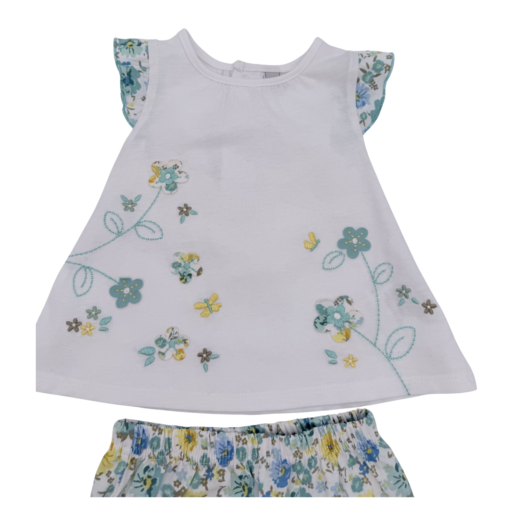 Ensemble bloomer fleuri bleu et jaune — 6 mois