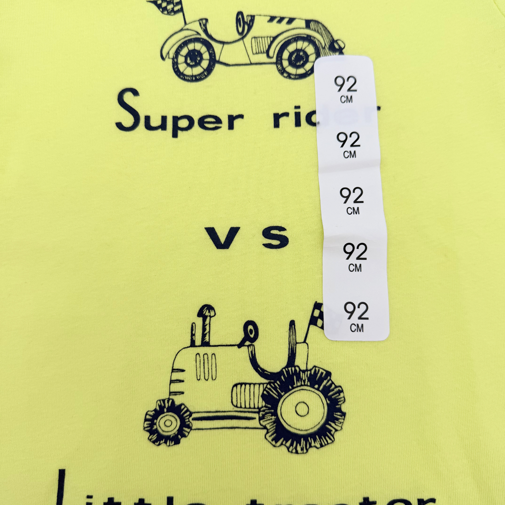 T-shirt jaune fluo motif tracteur — 24 mois