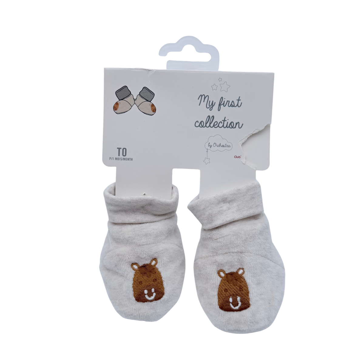Chaussons bébé beige motif ours - naissance