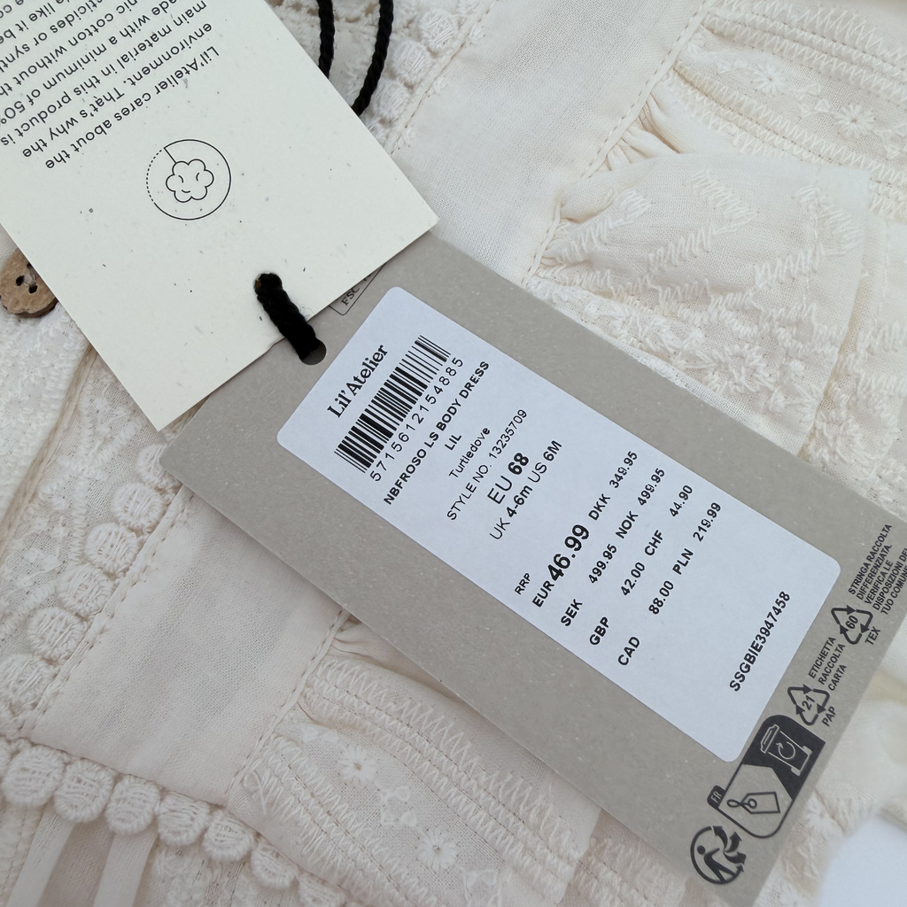 Robe body écrue brodée — 4-6 mois