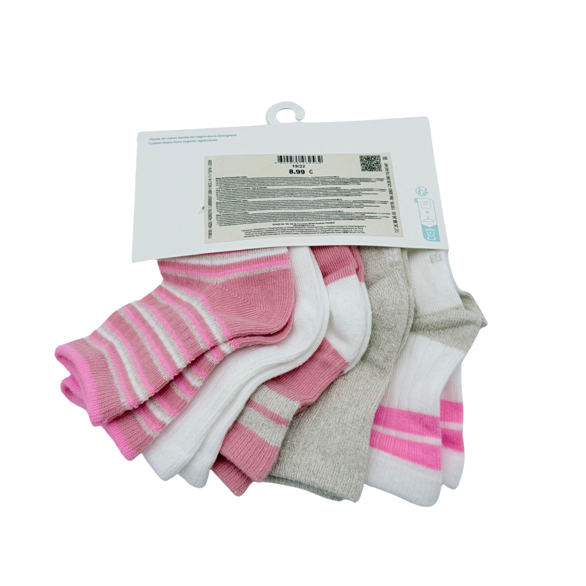 Lot de 5 paires de chaussettes rose, blanc et doré – 19-22
