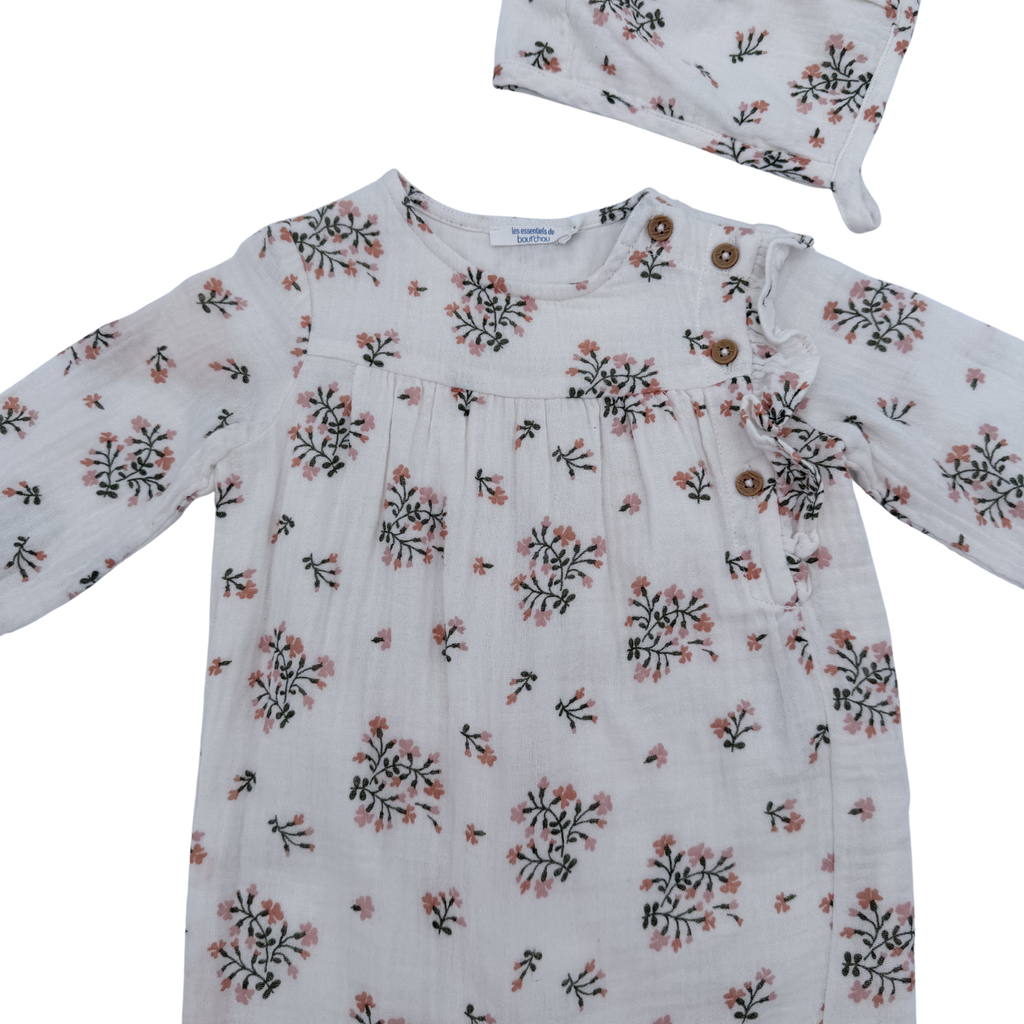 Combinaison fleurie avec bonnet — 6 mois