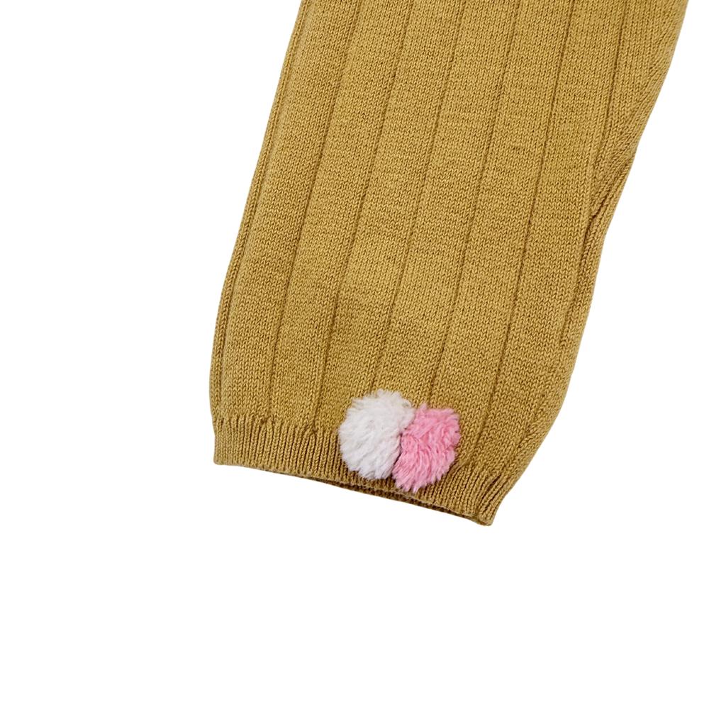 Legging moutarde en maille côtelée avec pompons - 8 ans