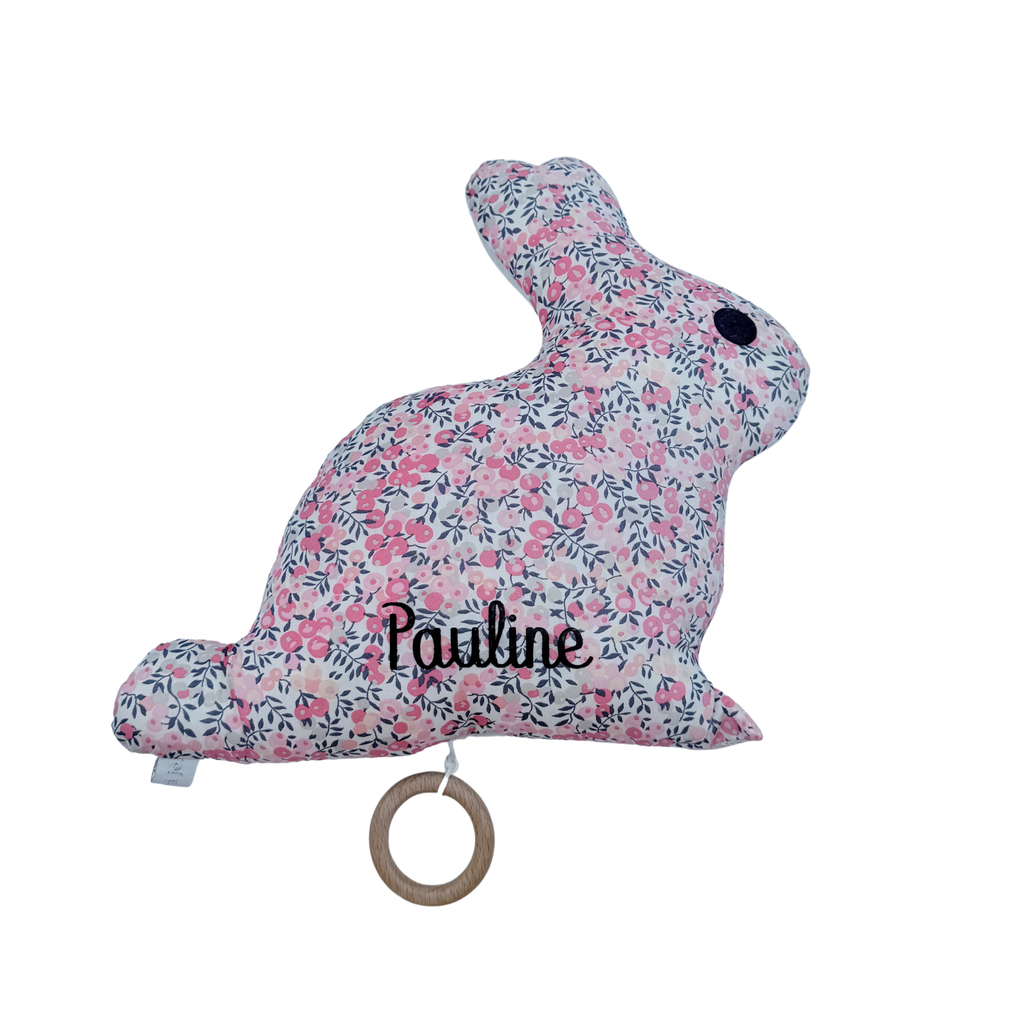 Peluche musicale lapin fleuri personnalisée Pauline