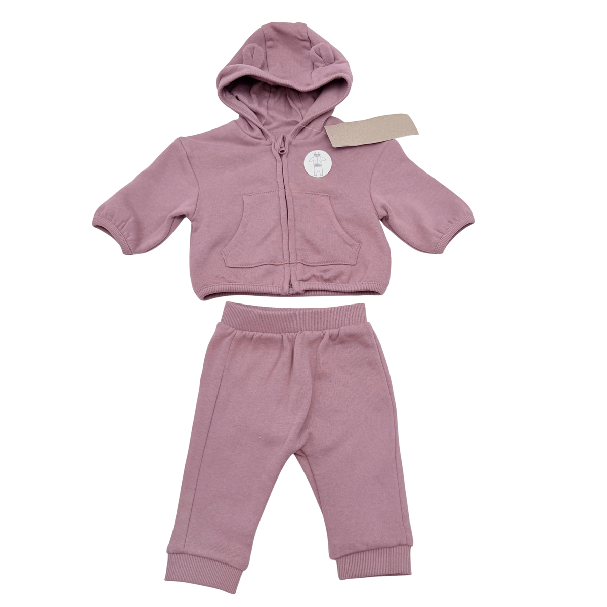 Ensemble bébé rose sweat zippé à capuche et pantalon - 1 mois