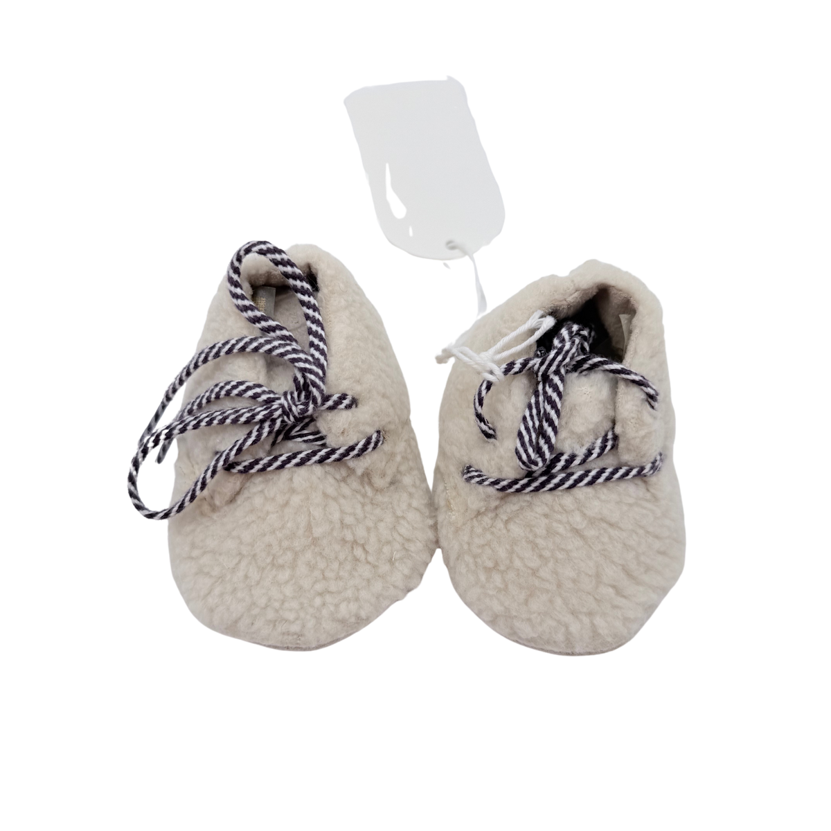 Chaussons écrus en sherpa à lacets rayés - 3-6 mois
