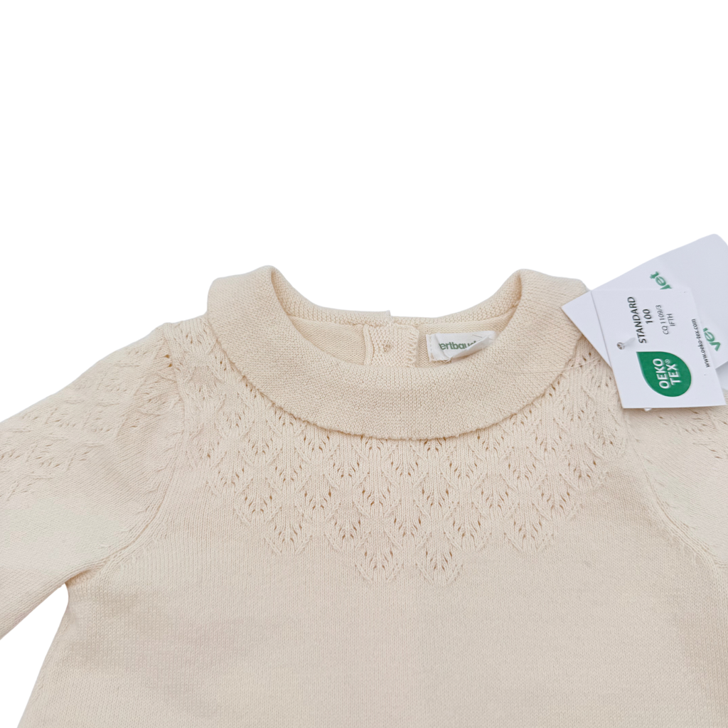 Robe bébé beige en maille avec détails ajourés - 3 mois