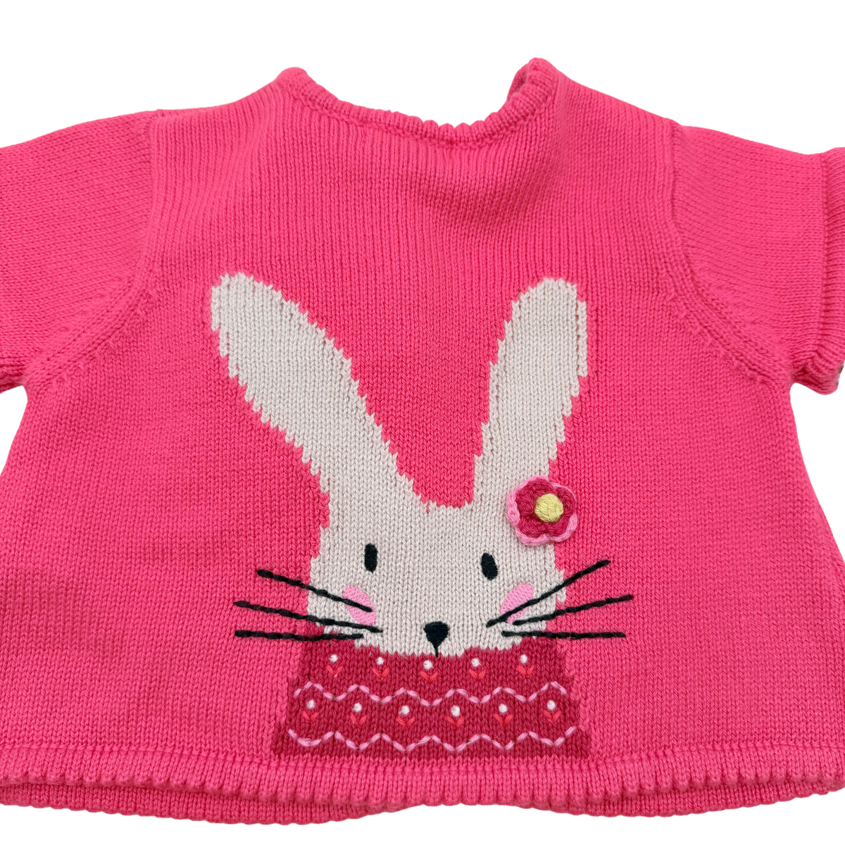 Gilet rose motif lapin en maille - 3 mois