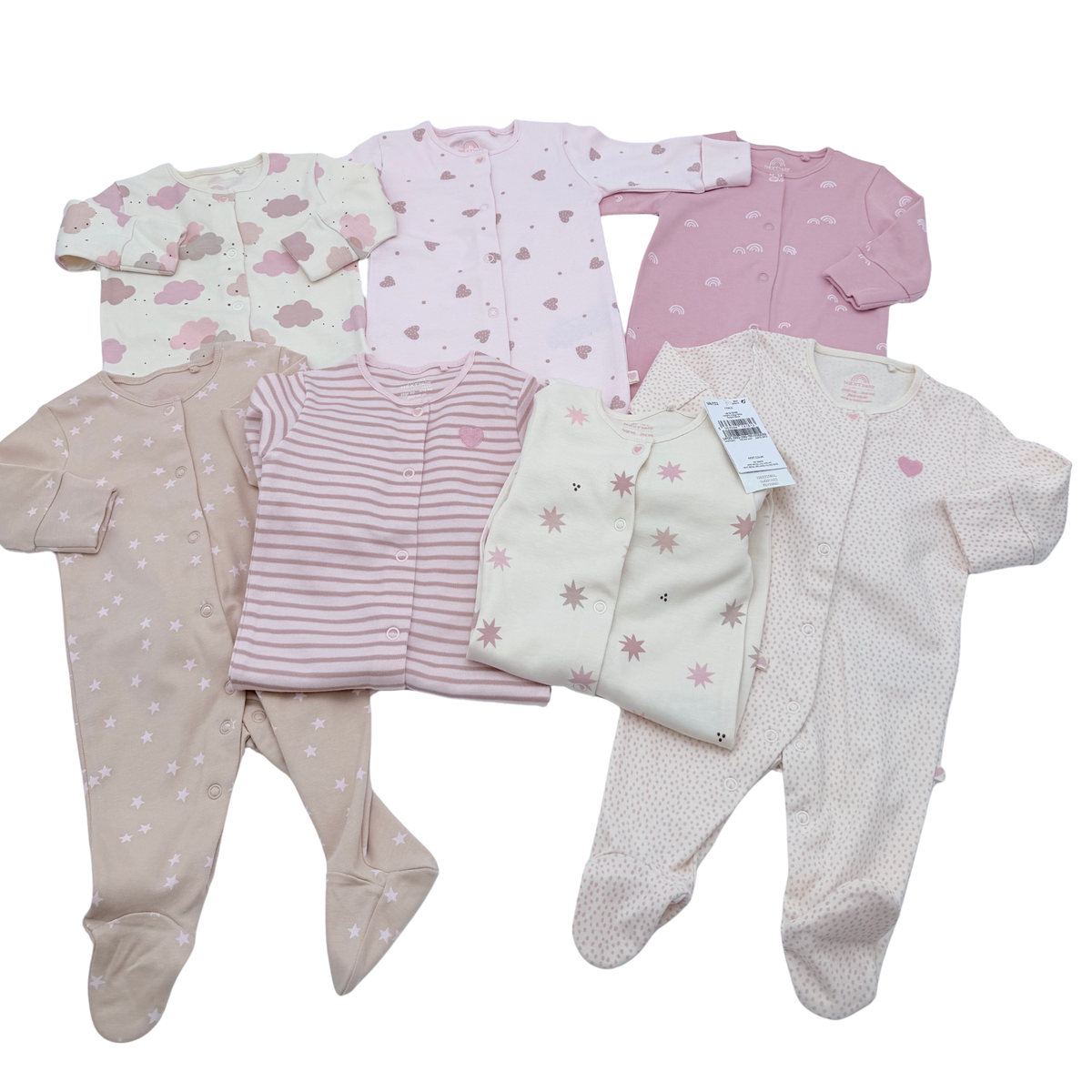 Lot de 7 pyjamas rose et écru - 0-3 mois