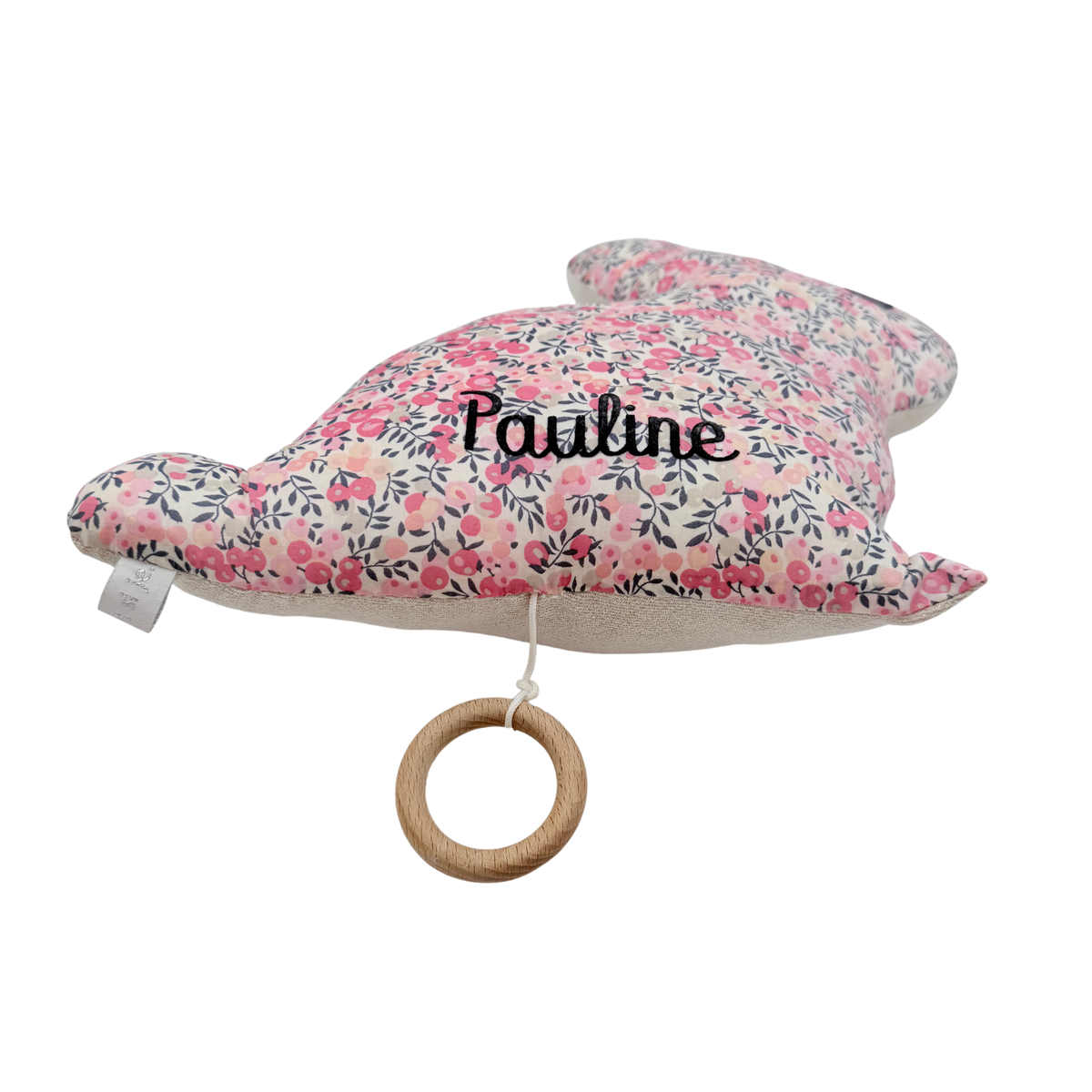 Peluche musicale lapin fleuri personnalisée Pauline