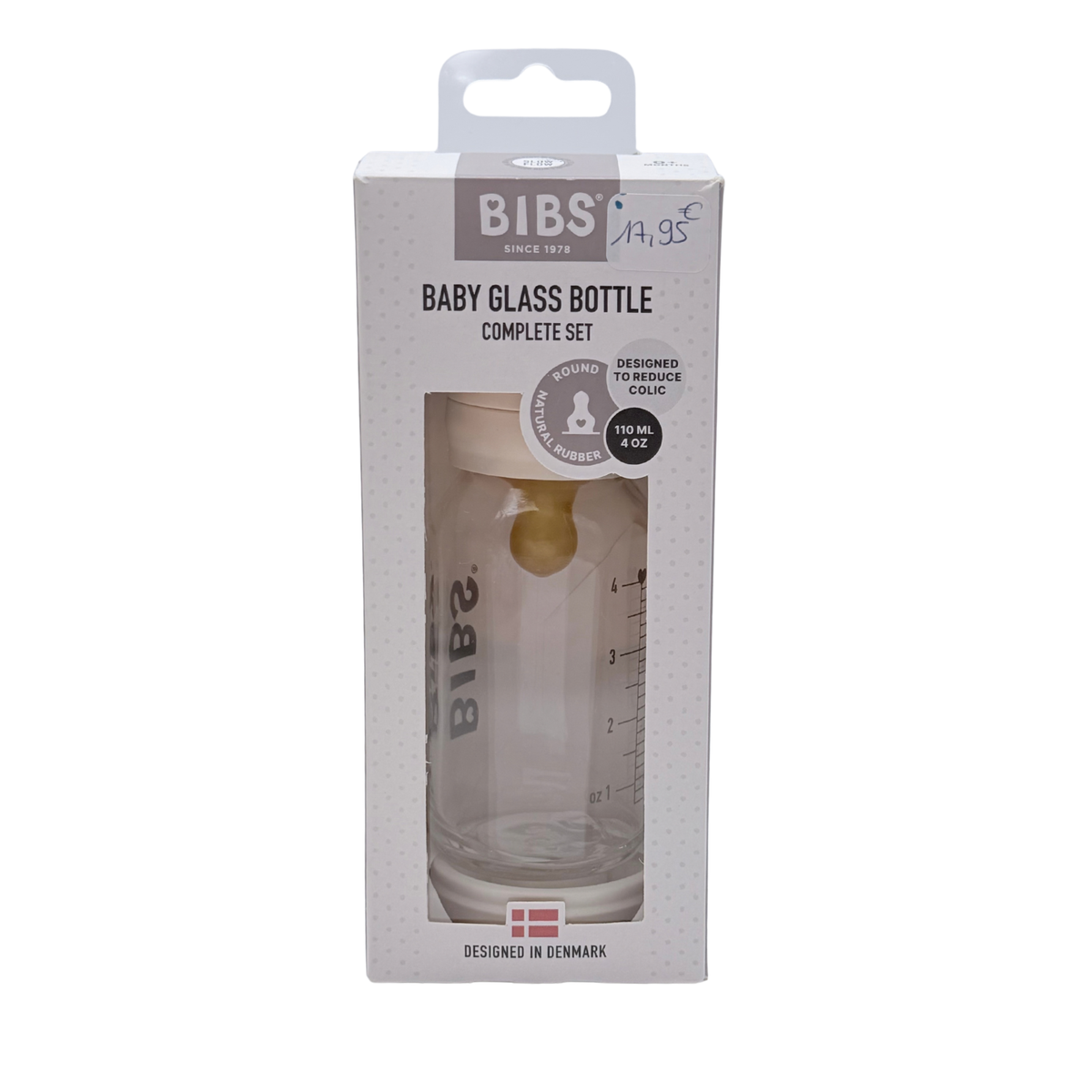 Biberon en verre 110 ml avec tétine en caoutchouc naturel