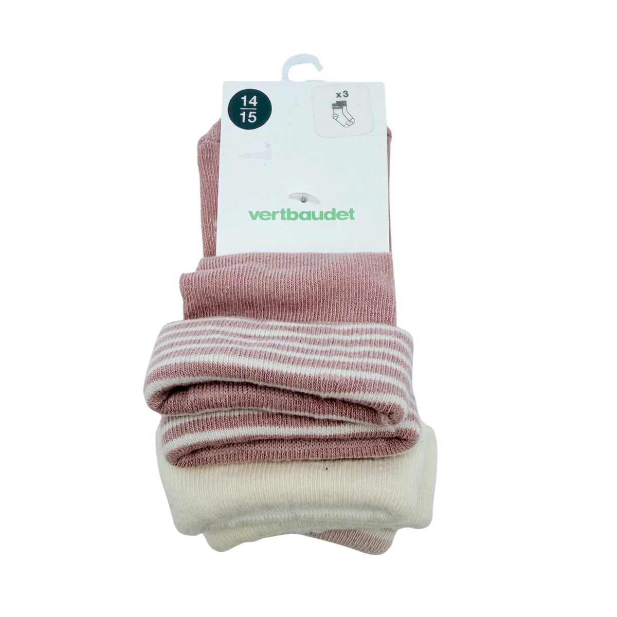 Lot de 3 paires de chaussettes rose et écru – 14-15