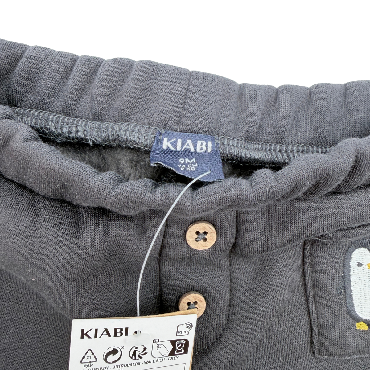 Pantalon bébé bleu marine avec motif pingouin - 9 mois
