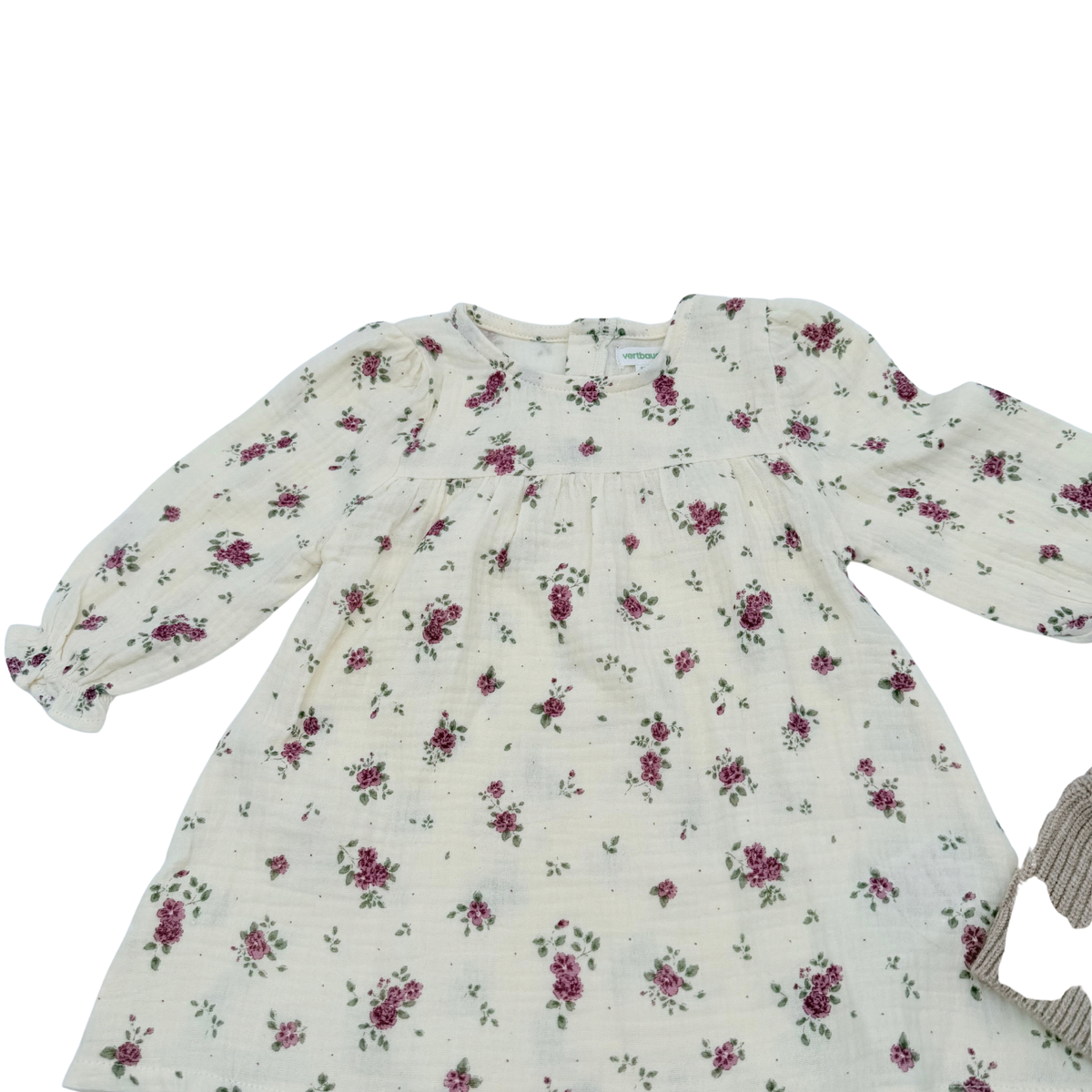 Ensemble bébé robe fleurie et pull sans manches beige - 6 mois