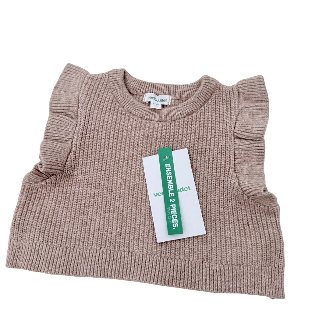 Ensemble bébé robe fleurie et pull sans manches beige - 6 mois
