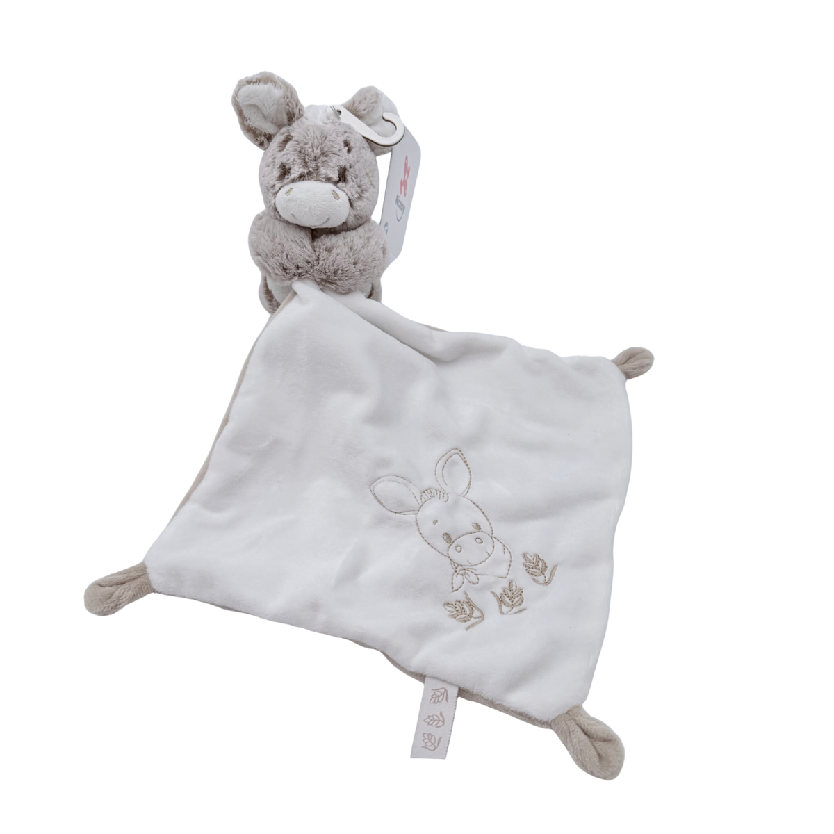 Doudou mouchoir âne gris et blanc
