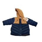 Parka bébé 3 en 1 bleu marine et camel à capuche - 6 mois