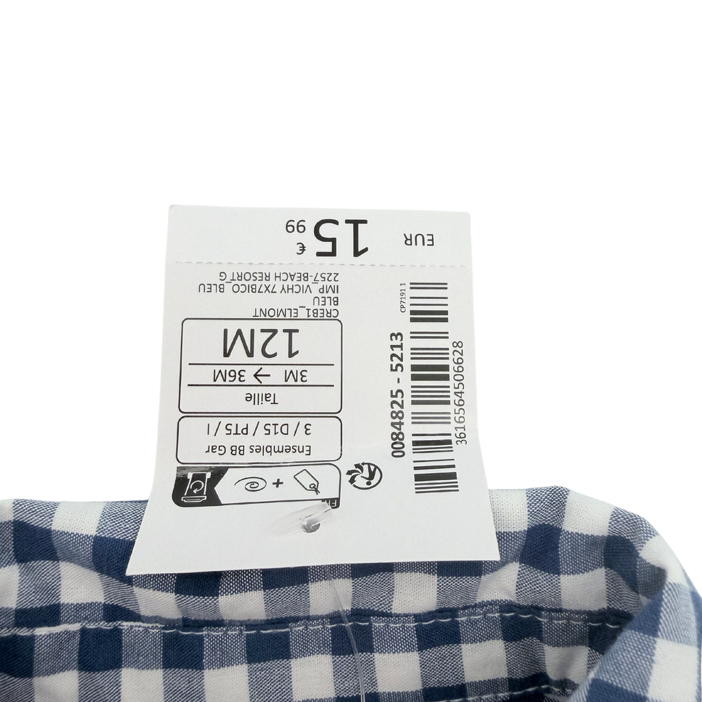 Chemise à carreaux bleu marine et blanc — 12 mois