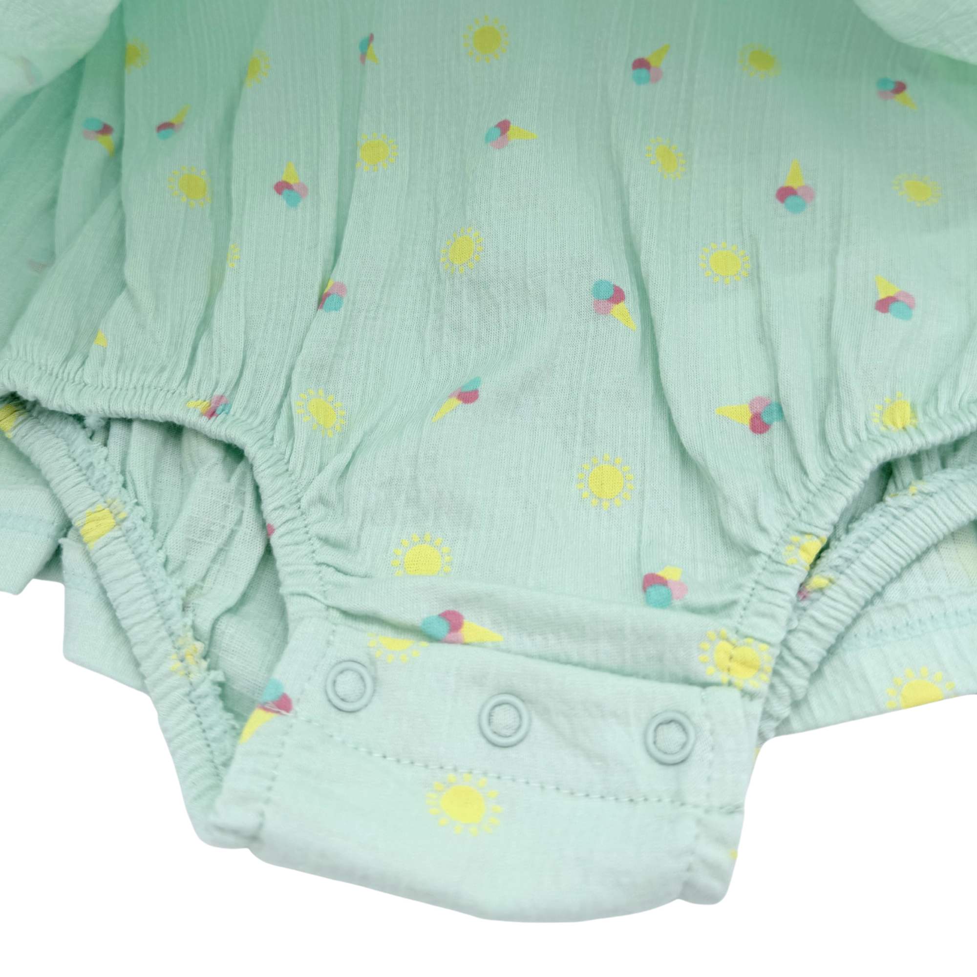 Robe-body vert d’eau imprimé soleils et glaces — 6 mois