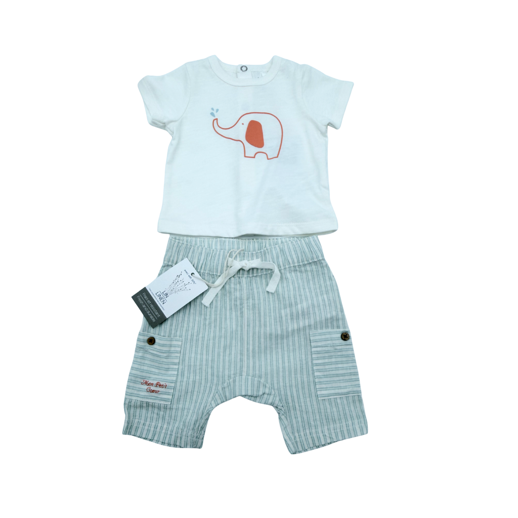 Ensemble t-shirt et short éléphant - 1 mois