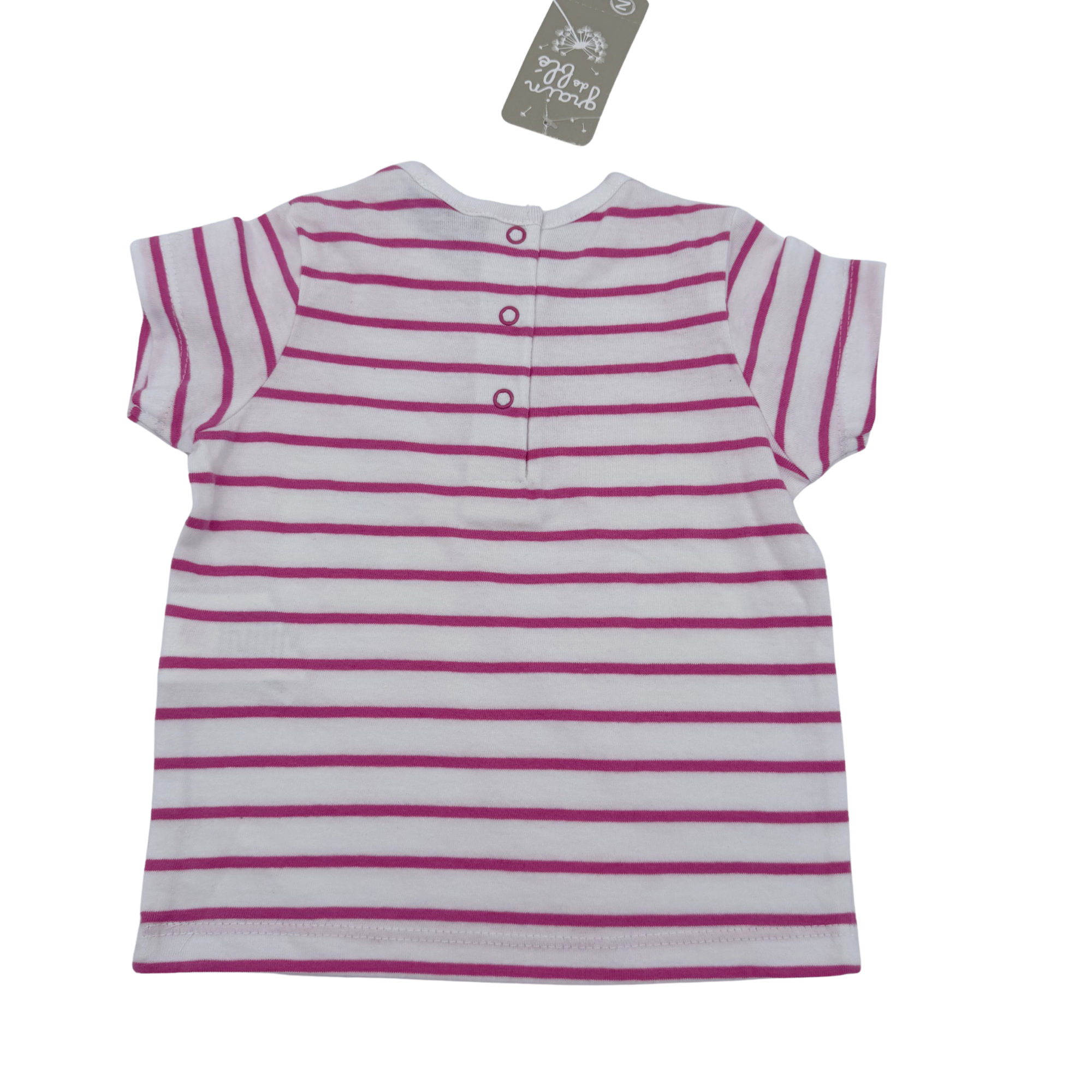 T-shirt blanc rayé rose — 6 mois