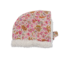 Bonnet fleuri rose doublé effet mouton - 3-6 mois