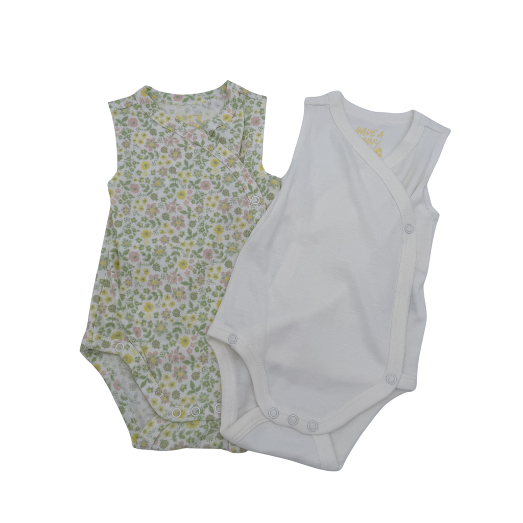 Lot de 2 bodies cache-cœur sans manches fleuris — 3-6 mois