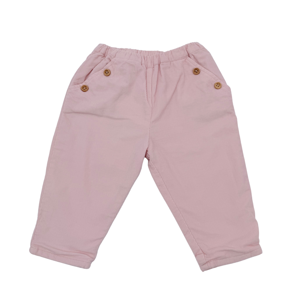 Pantalon rose en velours côtelé à boutons - 6 mois