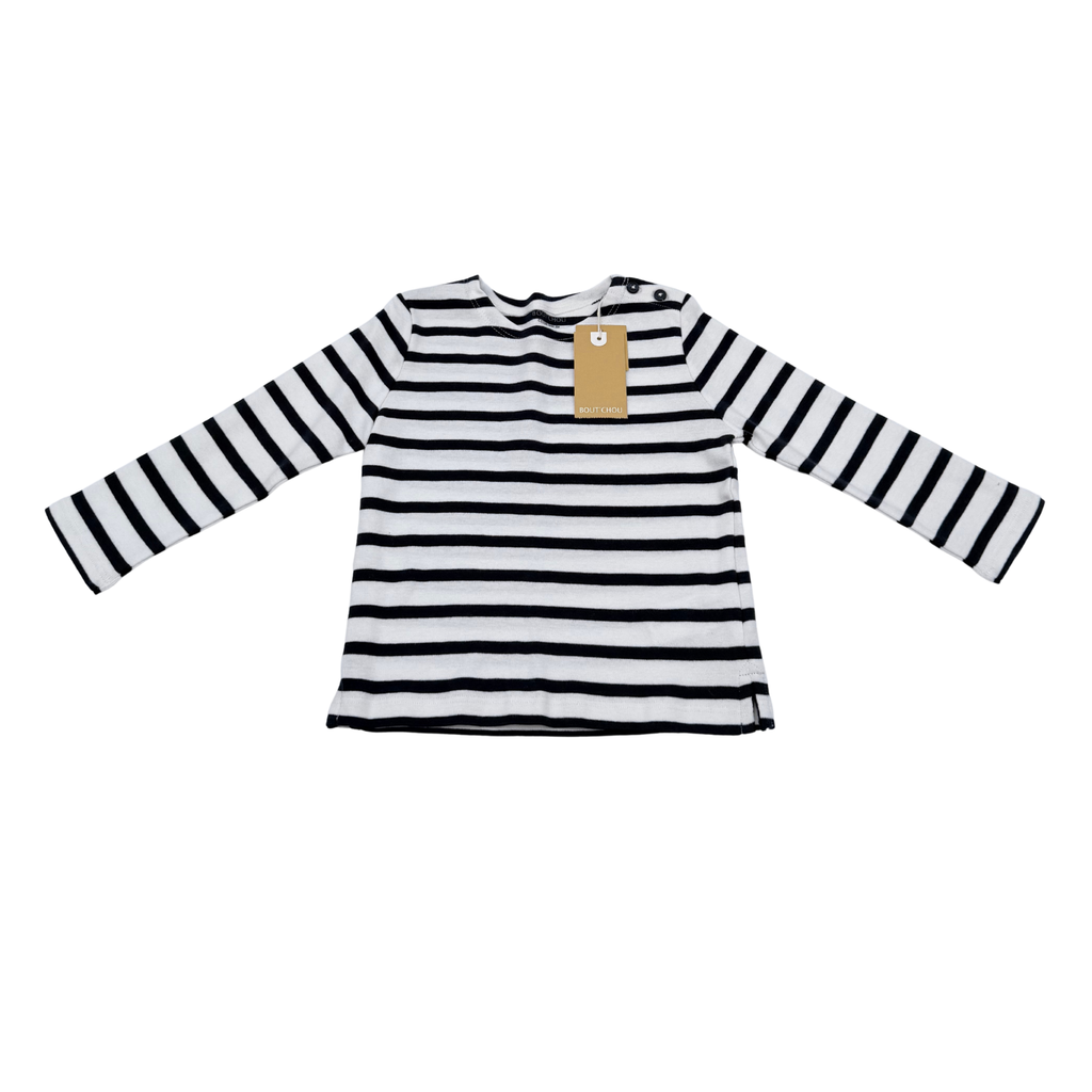 T-shirt bébé marinière blanc et bleu marine à manches longues - 24 mois