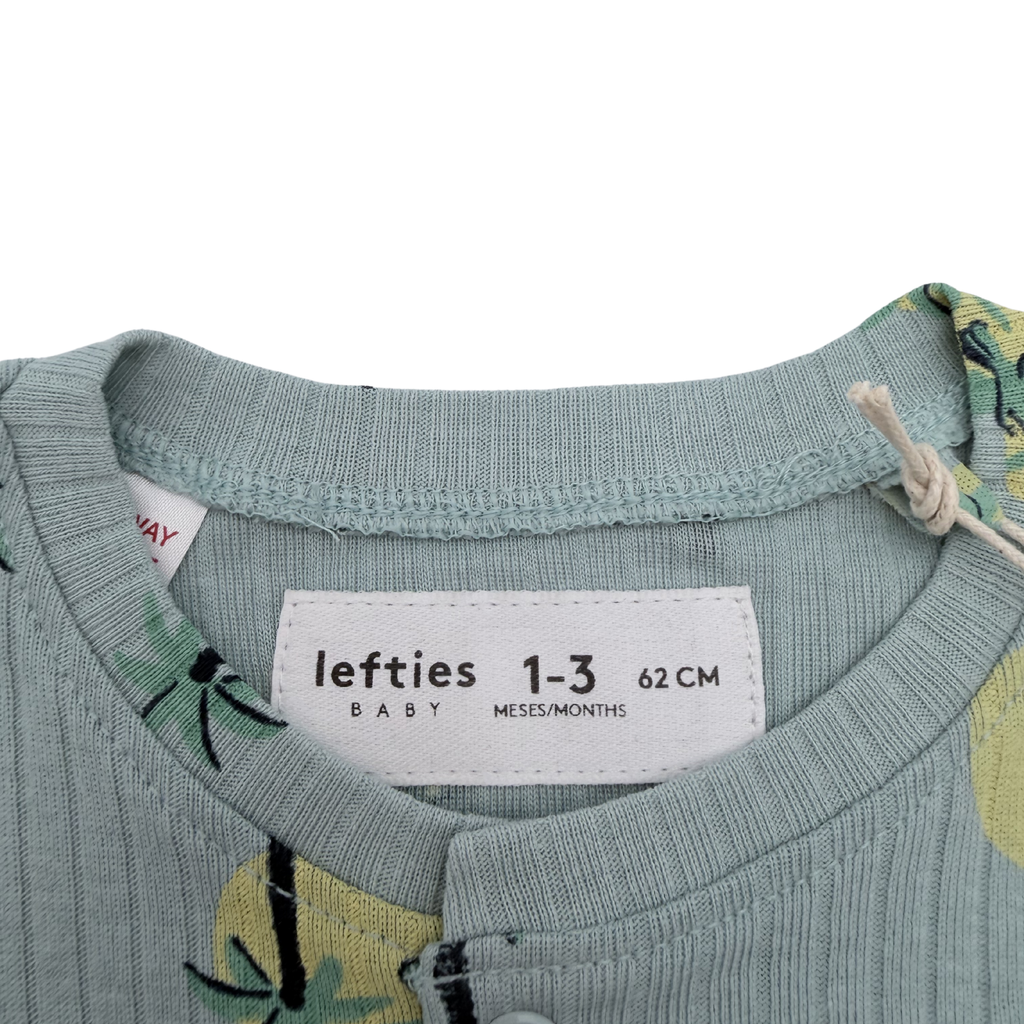 Combishort côtelé vert sauge imprimé palmiers — 1-3 mois