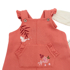 Ensemble bébé salopette corail brodée et haut écru - 3 mois