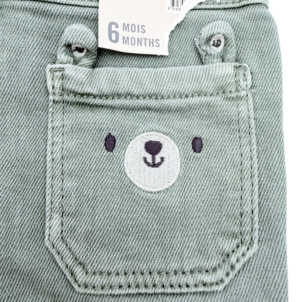 Pantalon bébé en denim vert kaki - 6 mois