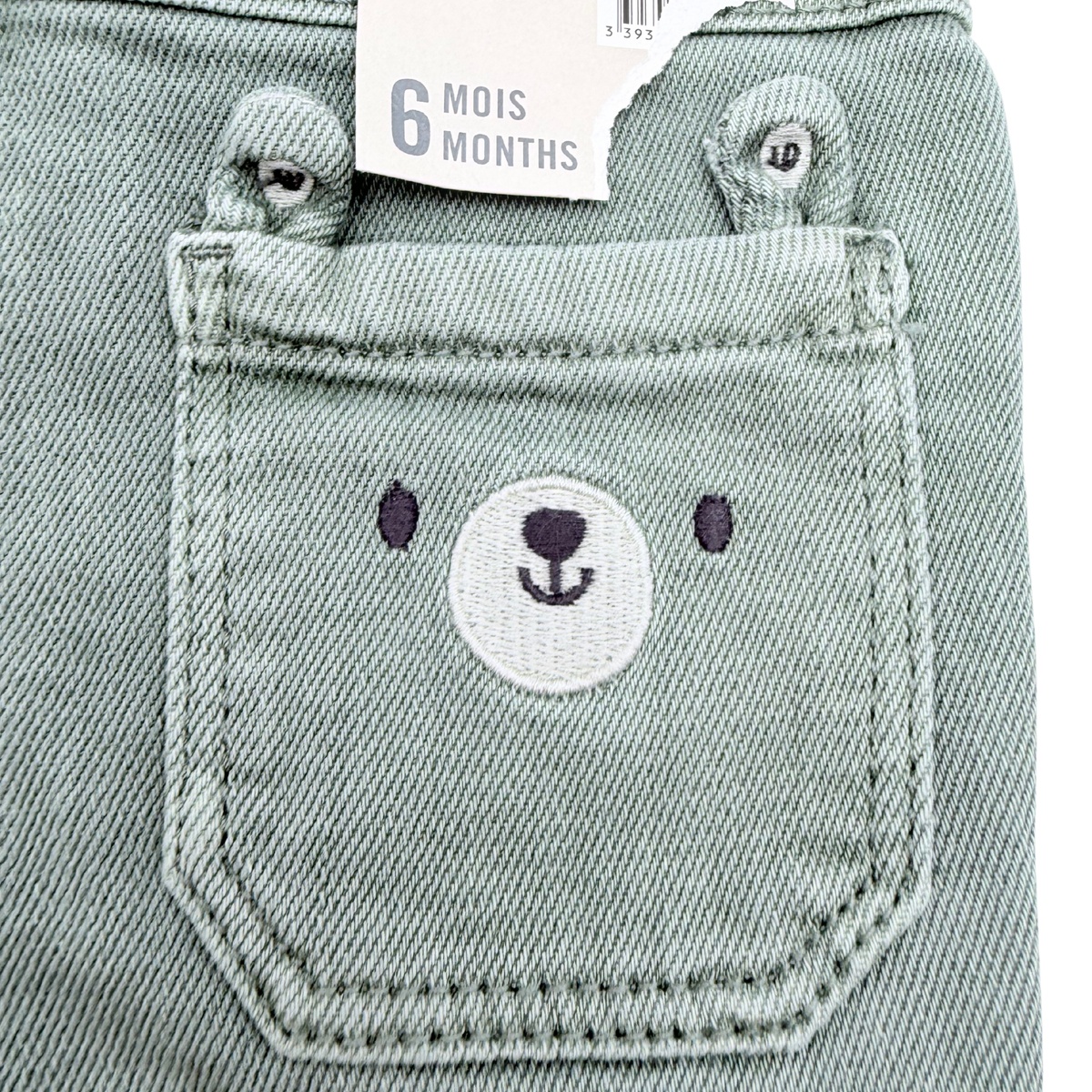 Pantalon bébé en denim vert kaki - 6 mois