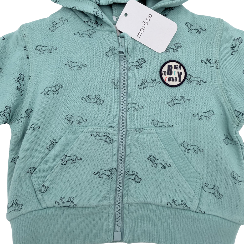 Sweat zippé à capuche vert d’eau imprimé — 6 mois